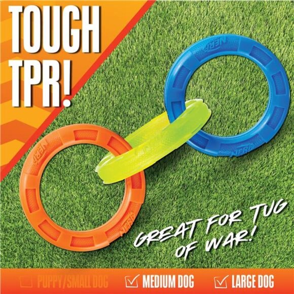 3-Ring Tuff Tug Dog Toy for Medium/Large Dogs, 10.5” - Picture 3 of 5